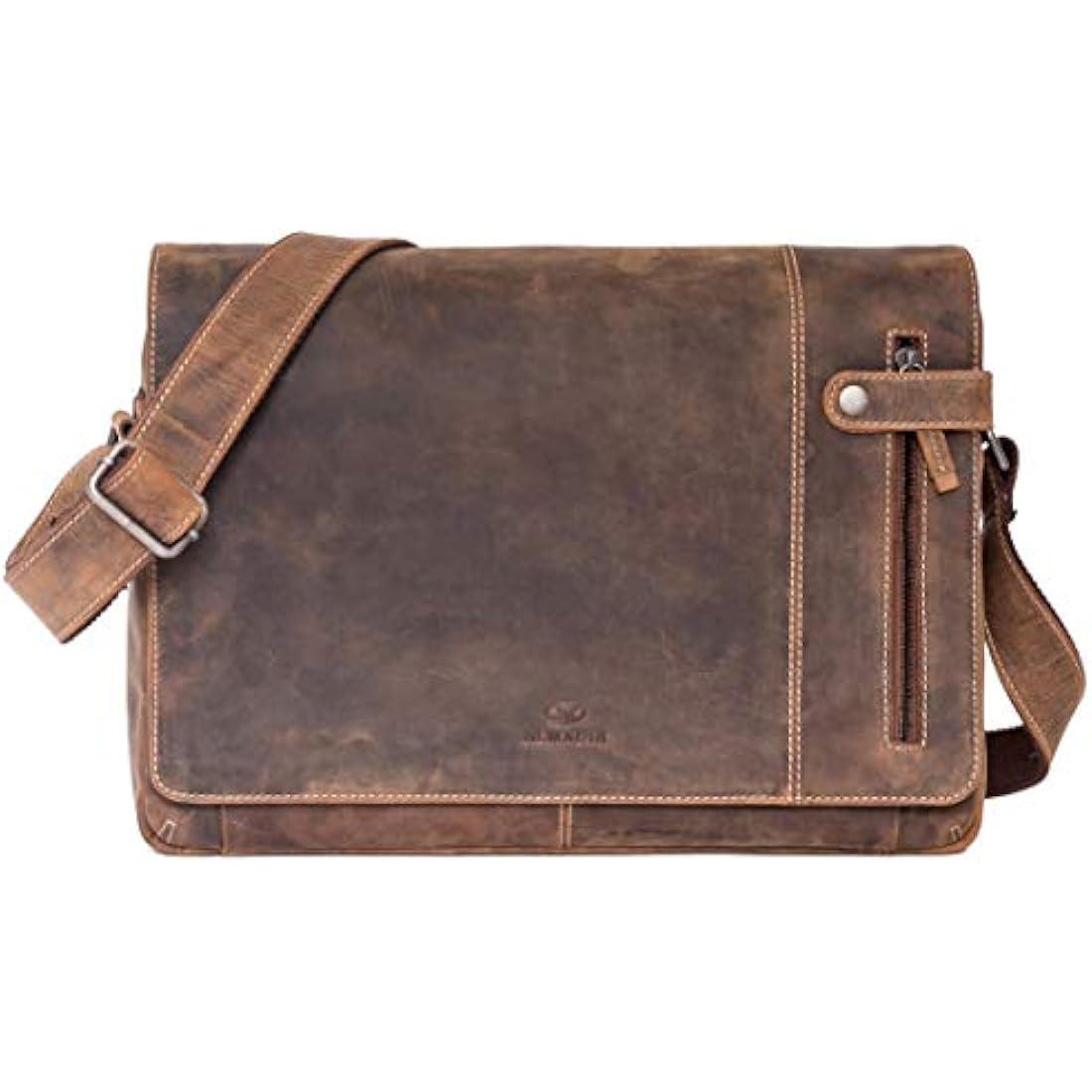 ALMADIH Genuine Leather Shoulder Bag Vintage 15" Laptop - DYLAN Messenger men brown - Satchel Business Bag Briefcase Uni College School teacher work Tote Bag Cross-Body Courier