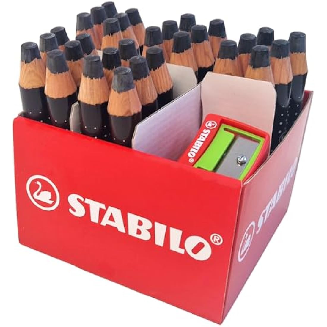 STABILO MARKdry - Whiteboard and Flipchart Marker Pencil - Classpack of 30 - Black with 2 Sharpeners