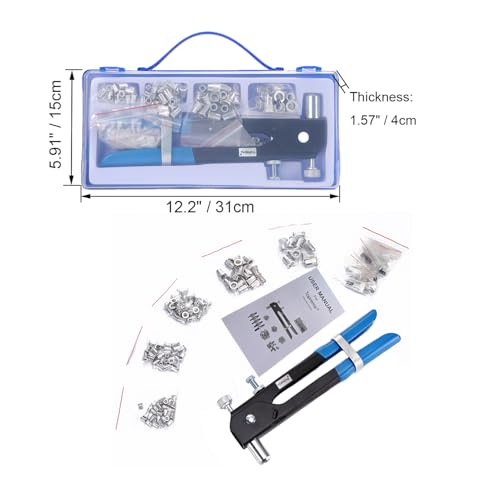Toprema 126pcs Rivet Nut Tool Kit Set Blind Rivet Nut Hand Riveter Gun Wrench Threaded Insert Rivnut Nutsert M3/M4/M5/M6/M8