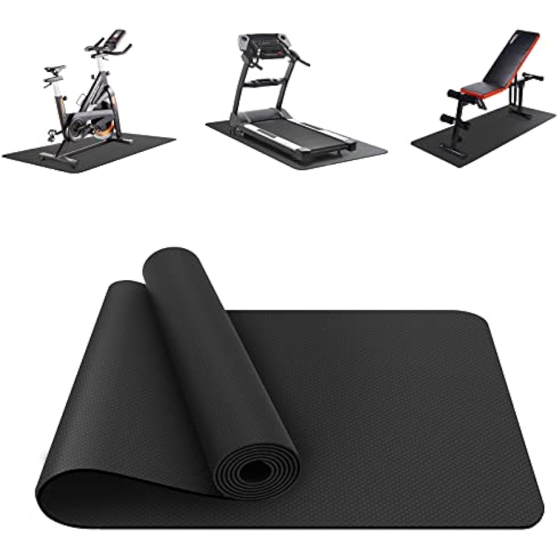 Treadmill Mat, Exercise Equipment Mat Heavy-Duty Protective Floor Mat for Under Stationary Bike, Spin Bike, Fitness Equipment, 180cm x 75cm, Black