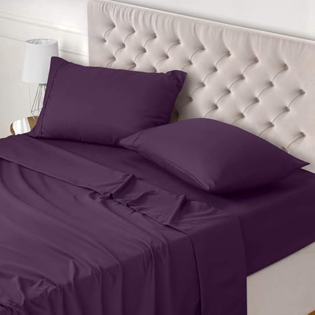 Utopia Bedding Bed Sheet Set Double, Purple, 4 Piece – Fitted Sheet, Flat Sheet with 2 Pillow Cases 50x75 – Wrinkle, Shrinkage and Fade Resistant – Soft Brushed Polyester Microfiber Fabric