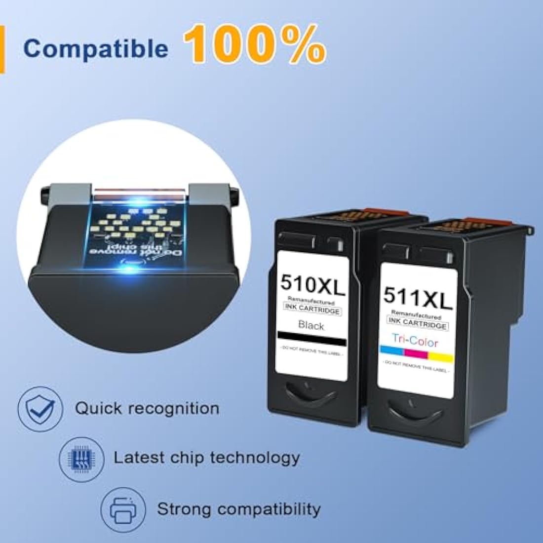 Palmtree PG-510 CL-511 Remanufactured Ink Cartridges - Replacement for Canon MP495, MP499, Pixma iP2702, MP230, MP235, MP280 (1 Black, 1 Tri-Color)