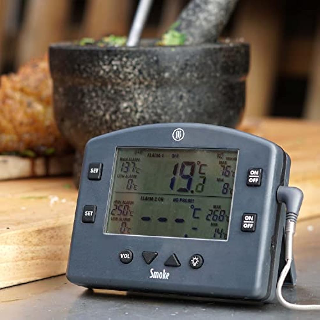 Themapen Smoke Wireless BBQ Thermometer for Smoker, Grill, Oven and Kitchen with 2 Channels, Backlit Display, Max/Min & High/Low Alarms. Perfect for barbeque meat and pit