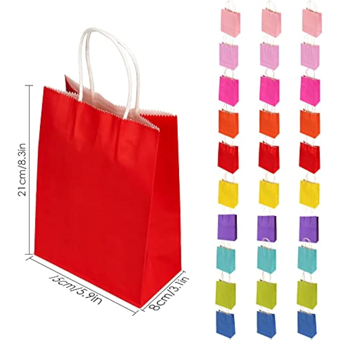 30 Pcs Paper Party Bags 10 Colors Present Bags Kraft Paper Bags with Handles, Party Present Bags Thick Kraft Bags for Kids, Present, Candy, Cookie, Celebrations, Baby Shower, Birthday(21 x 15 x 8 cm)