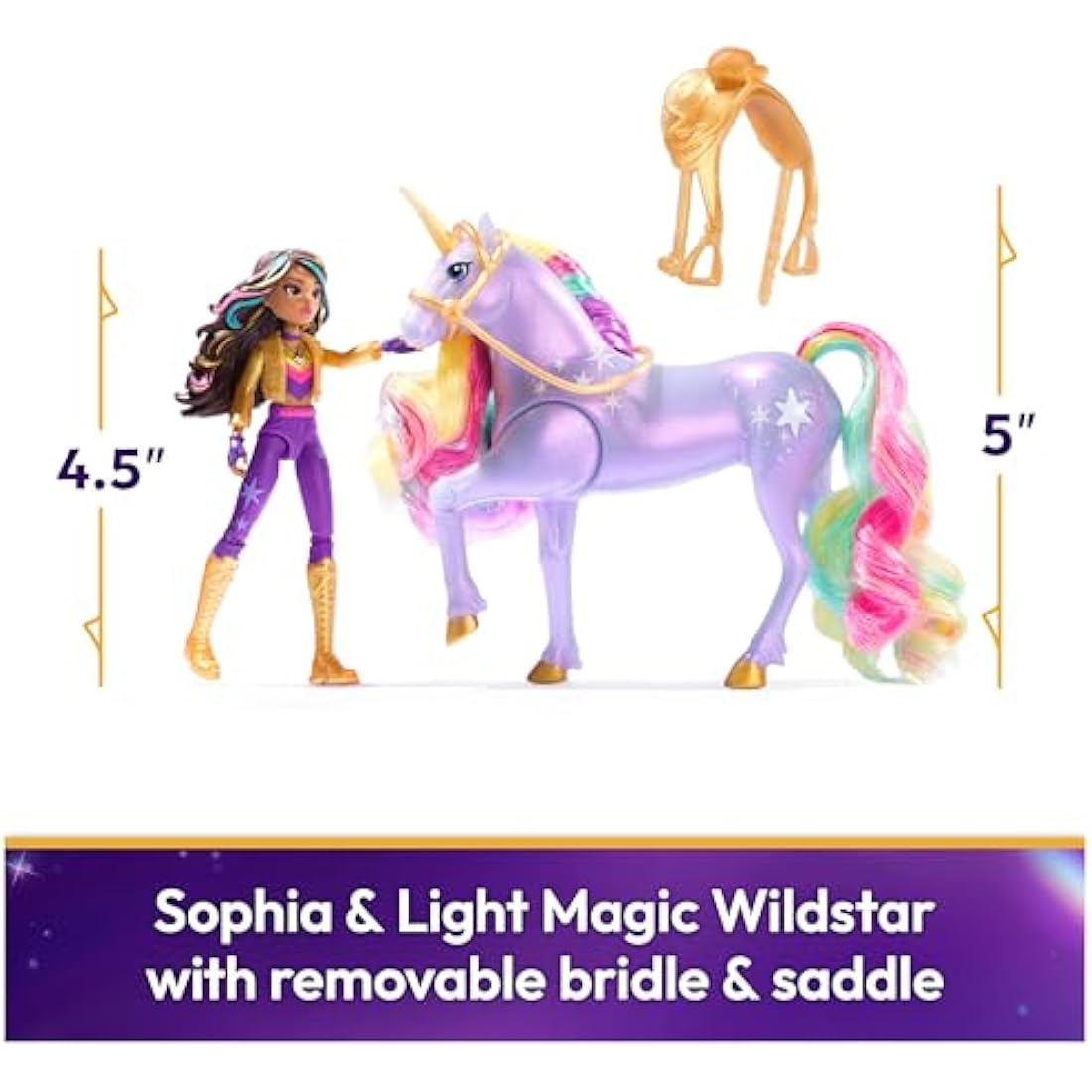 Unicorn Academy, Sophia & Light Magic Wildstar with Rainbow Light-up Effects, 2 Riding Accessories, Dolls and Unicorn Toys for Girls Aged 4 and up