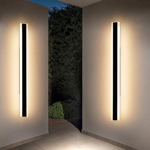 Mikeru 150cm Outdoor Garden Wall Light, 48W Minimalist Exterior Wall Lights 2Pack Christmas Lights Outdoor Warm White 3000K Hard Wired Downlight Wall Light 5300 Lumens for Cabinet, Balcony