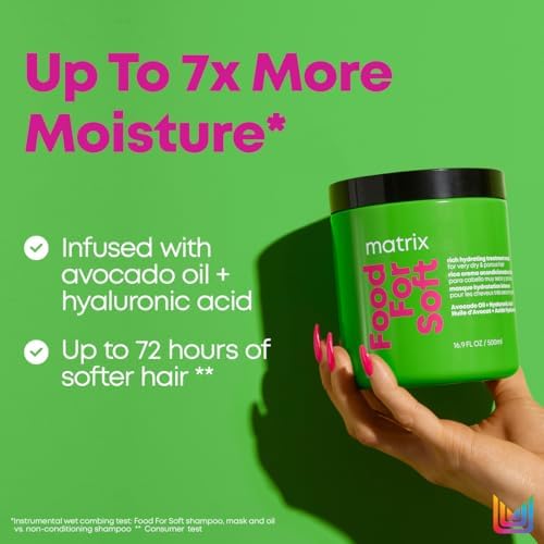 Matrix Food For Soft Mask, Rich Hydrating Hair Treatment, For Dry and Porous Hair, With Avocado Oil and Hyaluronic Acid, 500ml
