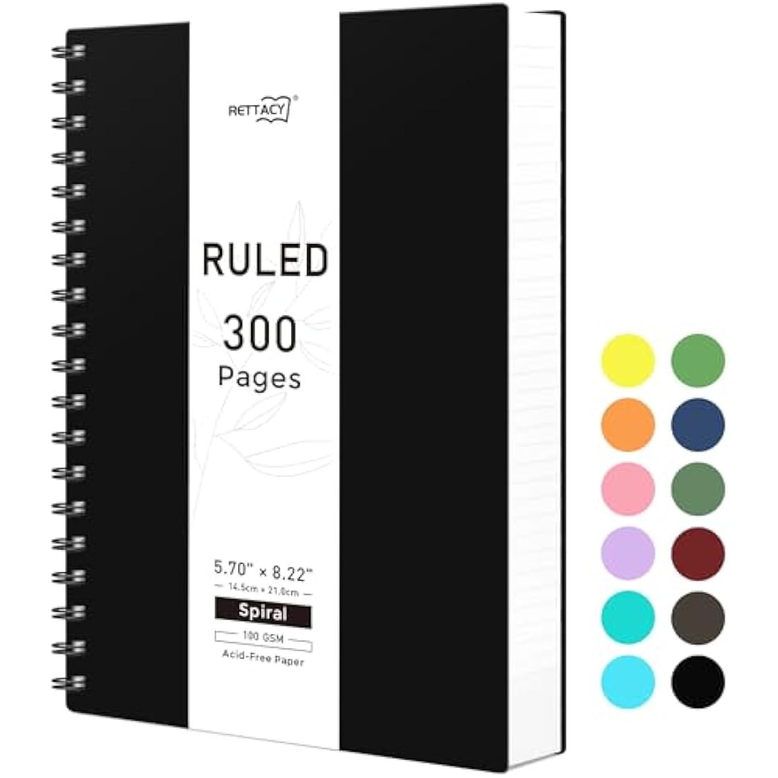 RETTACY A5 Notebook, Notepad, Wirebound Spiral Notebooks 300Pages /150 Sheets for Writing,100gsm College-Ruled Paper, Retro PVC Cover, for Men Work Office School,14.5 x 21cm - Black