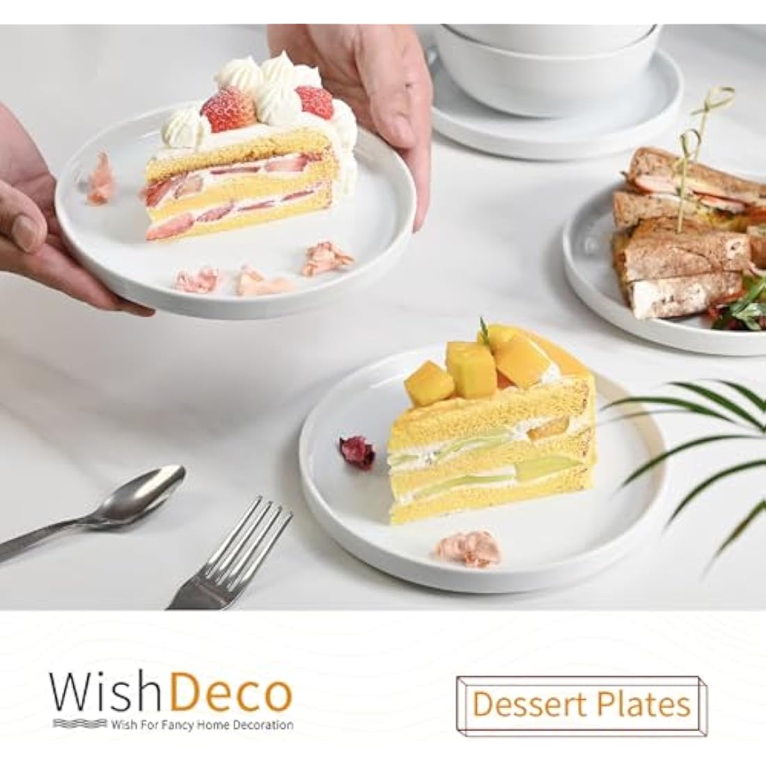 WishDeco Side Plates Set of 6, White Dessert Plates 18cm / 7 inch, Small Dinner Plate, Ceramic Serving Dishes for Cake, Salad, Tapas, Starter, Stackable