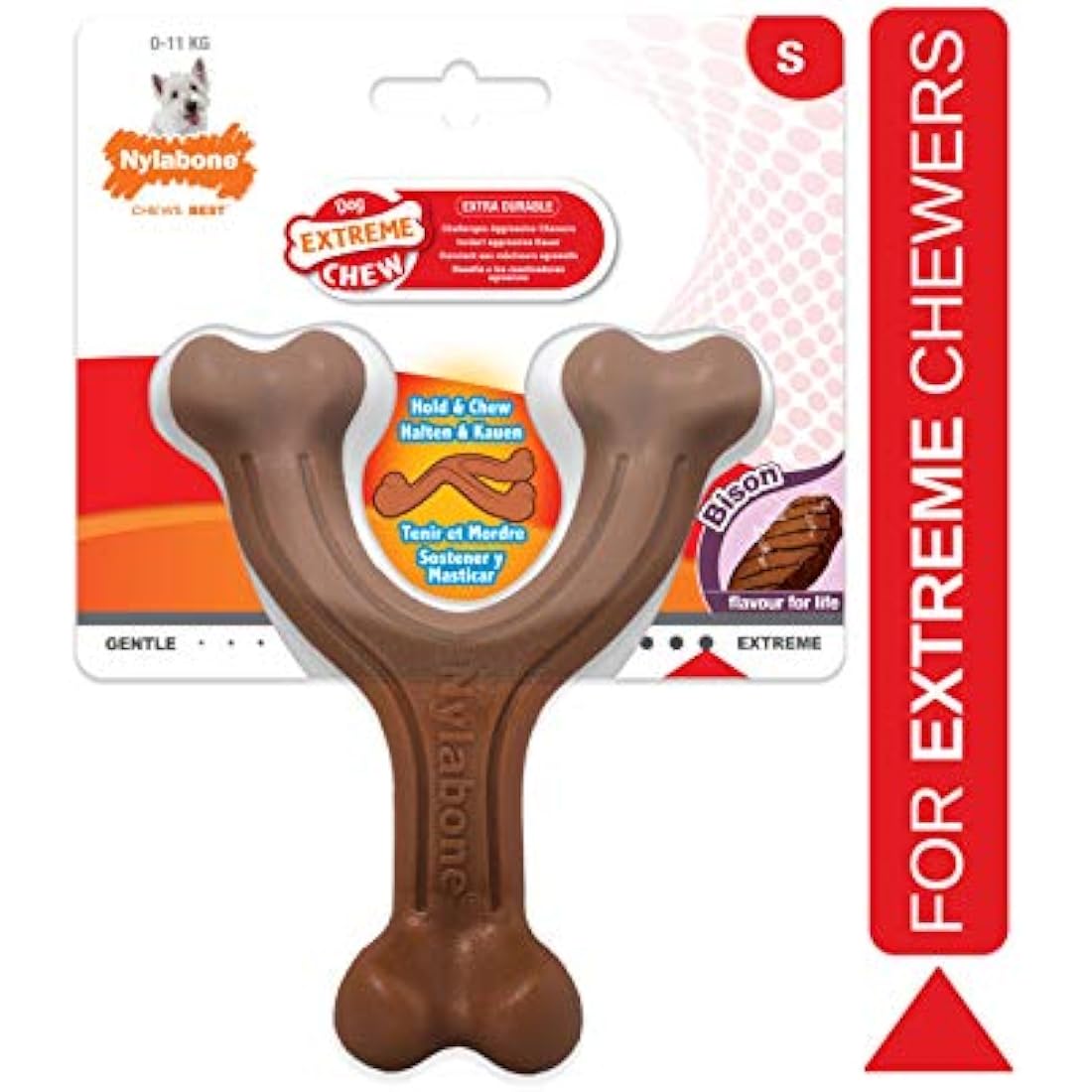 Nylabone Extreme Tough Dog Chew Toy, Wishbone Bison Flavour, Small, for Dogs Up to 11 kg,Brown, Large Breeds