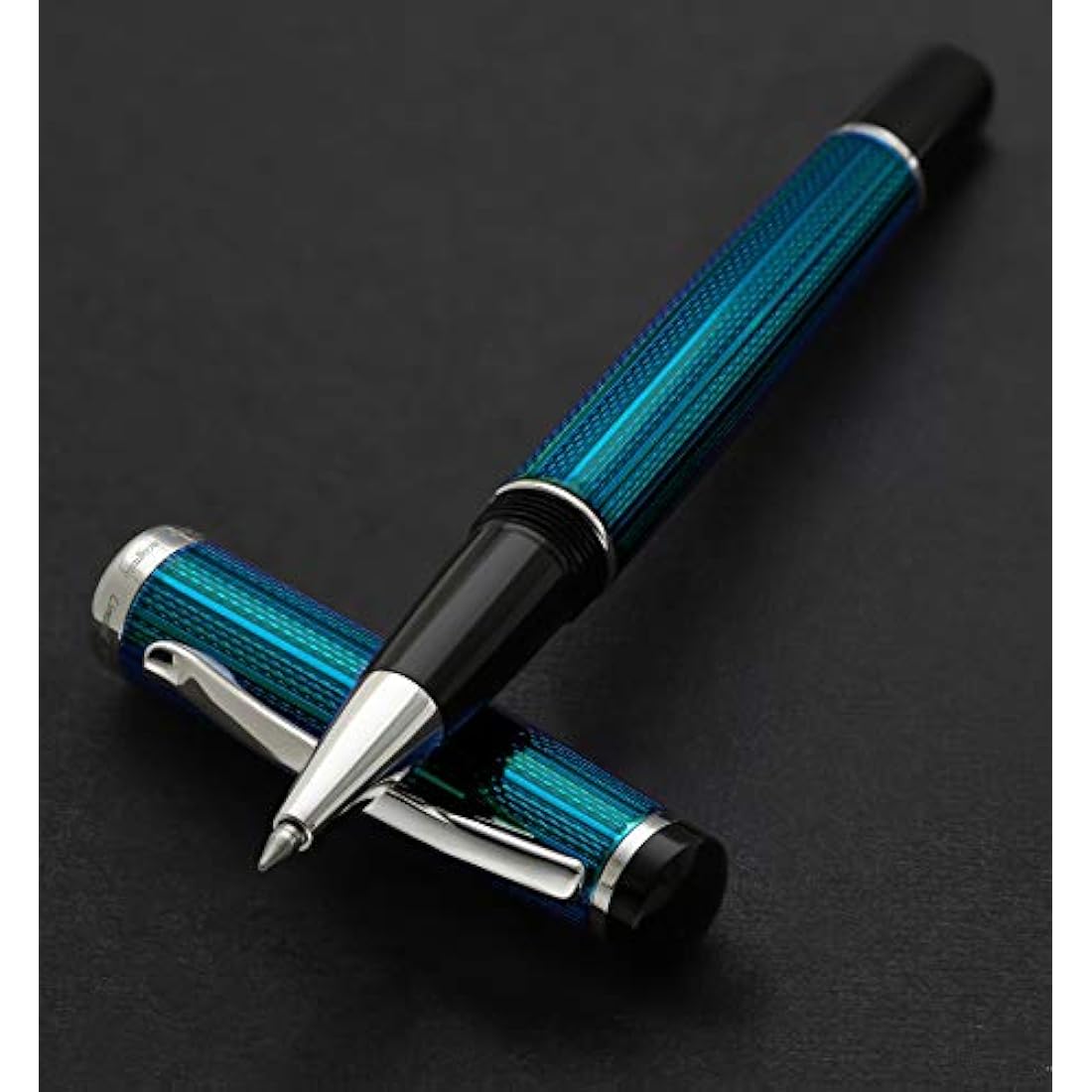 Xezo Incognito Rollerball Pen, Fine Point. Deep Blue Layered Lacquer with Pure Platinum Plating. Handcrafted, Limited Edition, Serialized