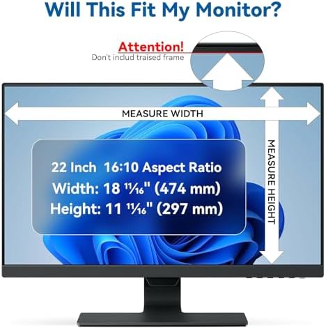 IPROKKO 22 Inch Computer Privacy Screen Filter for 16:10 Aspect Ratio, Anti Blue Light Glare Removable Screen Protective Film