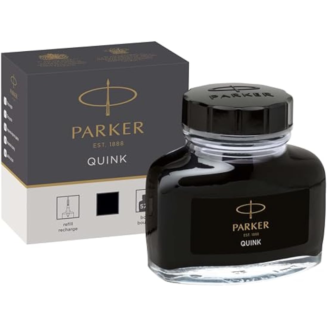 Parker Fountain Pen Ink Bottle | Black QUINK Ink | 57 ml Fountain Pen Refill