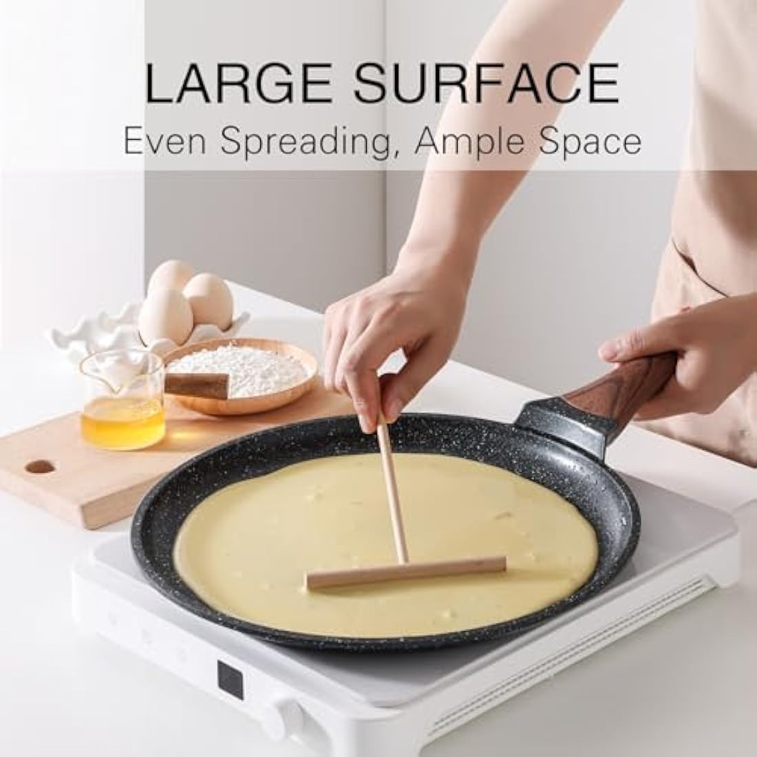 Kordisen Crepe Pan Nonstick, 30cm Dosa Pan with Spreader, Granite Coating Pancake Flat Skillet for Stove Top, Induction Compatible, PFOA Free