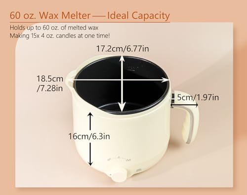 JULWHISPER Electric Wax Melting Pot, 1.8L Wax Melter for Candle Making Pouring Pot with Spout for Soap Making Pouring Pitcher Non-Stick Easy to Clean