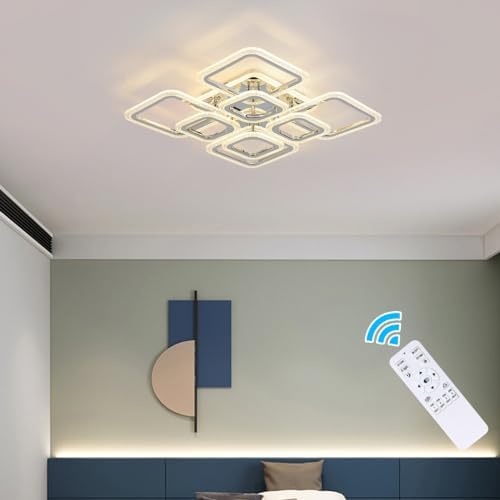 Qcyuui Modern Ceiling Light, Acrylic Flush Mount Led Ceiling Lights, Nordic Chandeliers with 8 Rectangles Lighting Fixture, 100W Chandelier Ceiling Lights Living Room Bedroom Dining Room Kitchen