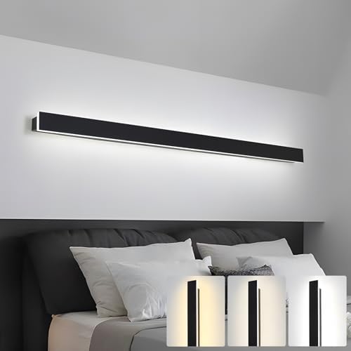 ZTWLEED 120CM Long Wall Light Interior,44W LED Wall Lamp Interior,RA≥80 Tricolor Lighting Mode Living Room Lamp,Black Wall Lamp for Living Room Bedroom Stairs Hallway AC220V