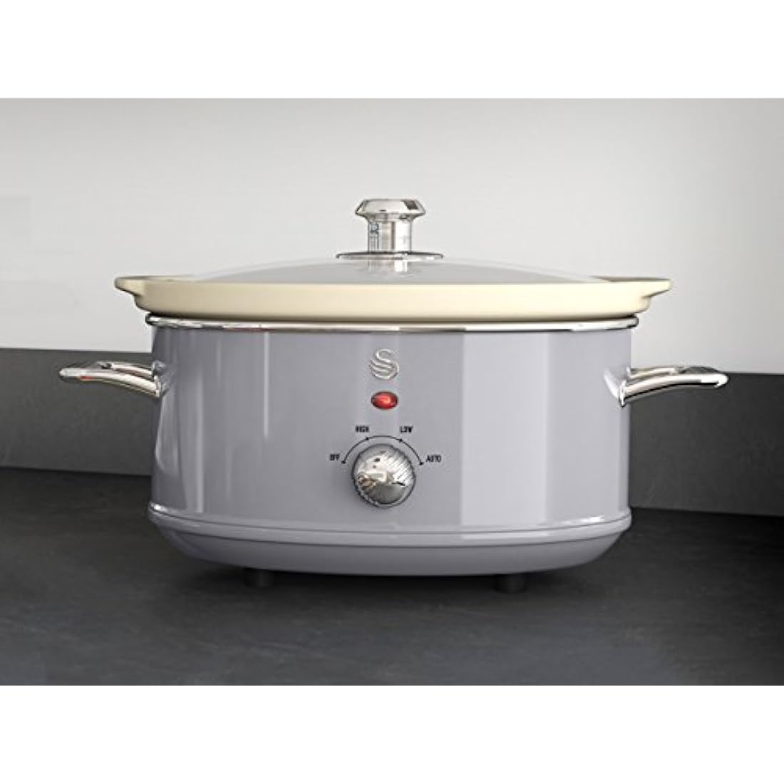 Swan SF17021GRN Retro Slow Cooker with 3 Temperature Settings, Keep Warm Function, 3.5L, 200W, Retro Grey