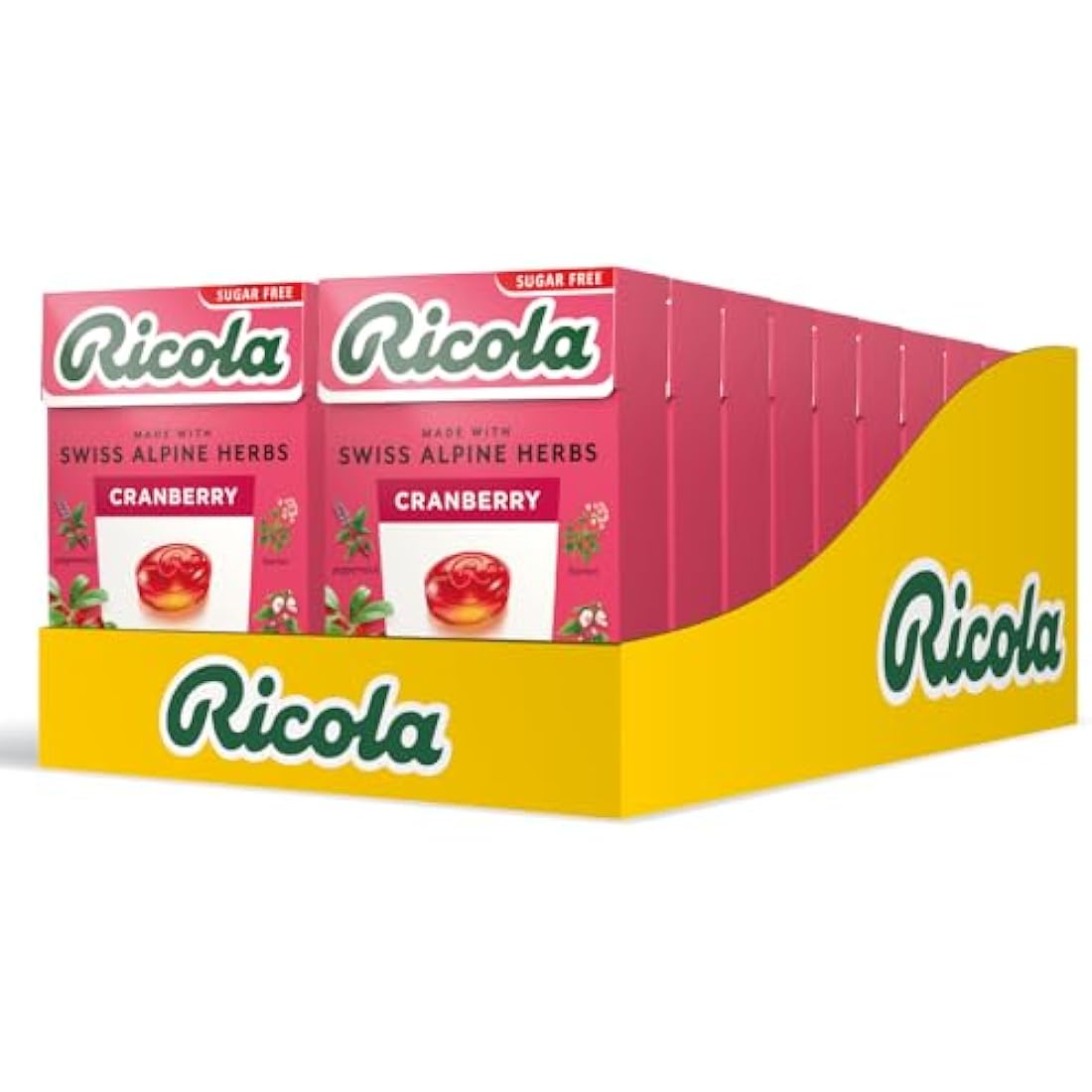 Ricola Cranberry Sugar Free Swiss Herbal Sweets, Herb Drops, Sweet Box 45g - Pack of 20 Boxes