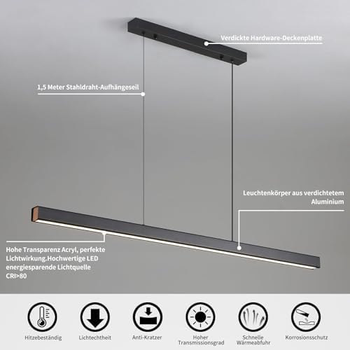 Mikeru 150CM Modern Kitchen Pendant Light, Linear Dining Pendant Light with Remote Control (Without Batteries) 10%-100% Adjustable Hanging Lamp for Restaurant Office