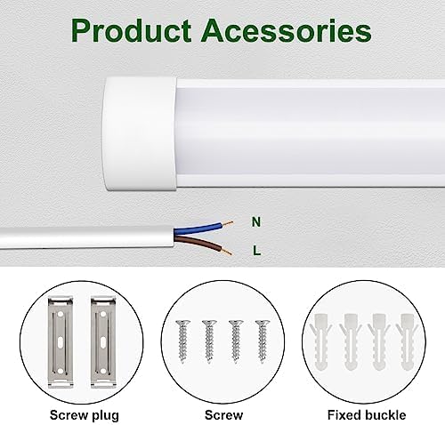 muzha 4 Packs LED Batten Lights，PC Body， 5FT 50W 4000k 5000lm,Low Profile Wall or Ceiling Surface Mounted Fitting for Home/Workshop/Office/School Restaurant (5FT)