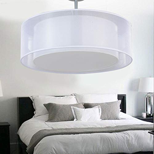 Ceiling Light, SPARKSOR Modern Fabric Pendant Light Shade, Large White Drum Lampshade, 2 Tiers Round Pendant Lamp, for Bedroom Living Room, Flush