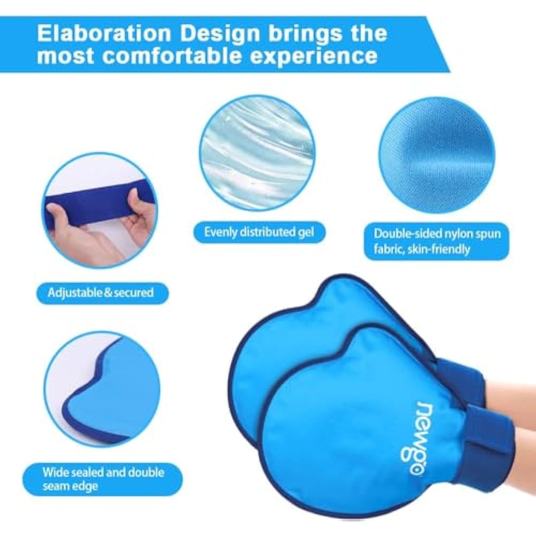 NEWGO Hand Ice Pack Glove, 2Pack Hot Cold Therapy Full Coverage Ice Cryotherapy Gloves, Soft Gel Hand Ice Pack for Hand Injuries, Carpal Tunnel, Rheumatoid Arthritis, Chemotherapy, Swelling -Blue