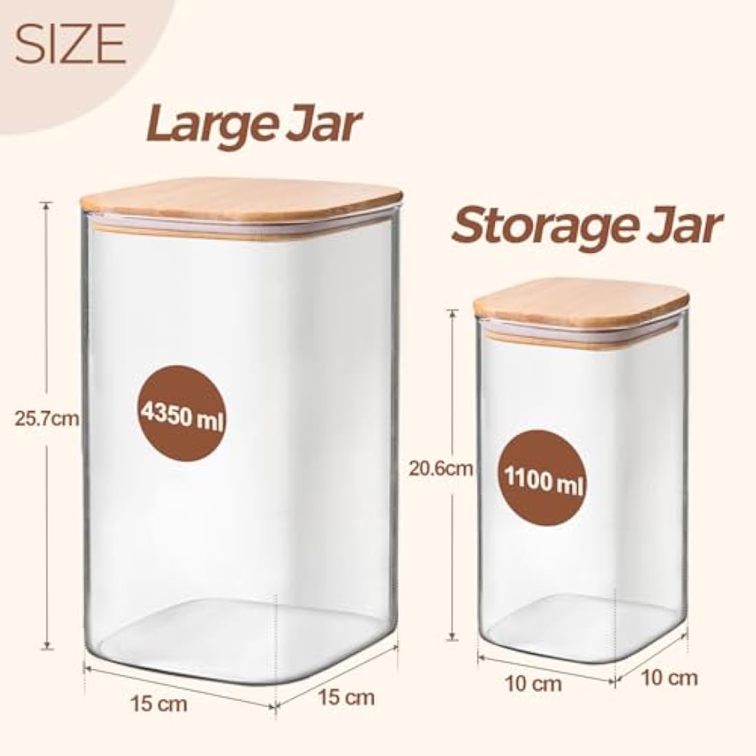 ComSaf Glass Pantry Storage Containers, 156/51 oz Large Square Flour and Sugar Containers with Airtight Lids, Gallon Glass Jars with Bamboo Lids for Rice, Pasta, Cookies, Coffee Beans