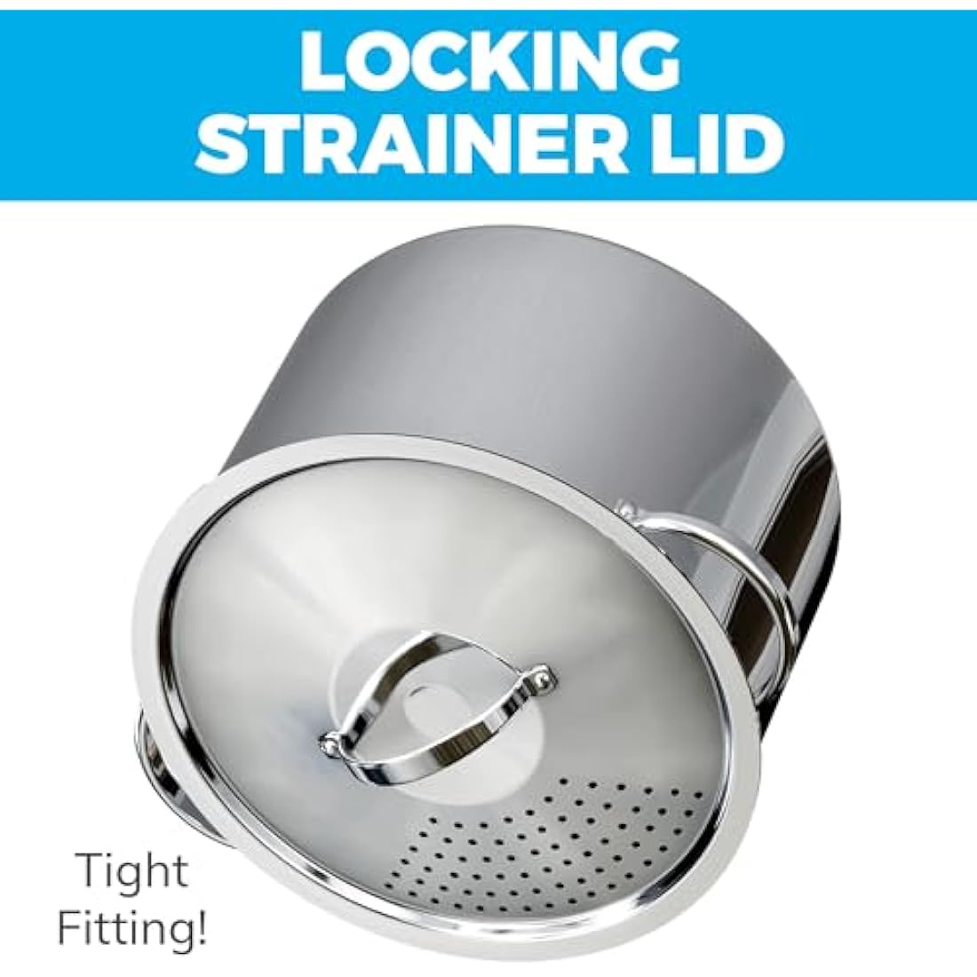 Stainless Steel Pasta Pot with Locking Strainer Lid - 5.5 Quart Large Capacity Cooking Pot | Twist & Lock for Easy Drain & No Colander Or Strainer Basket Insert Needed | Dishwasher Safe