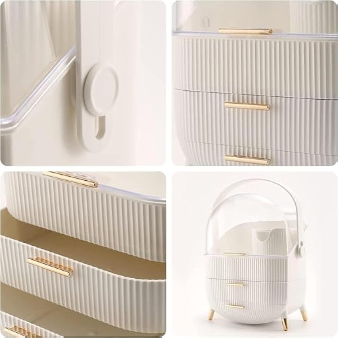 SIOOUI Makeup Organizer Box, Clear Cover Cosmetic Display Case with Two Tier Storage Box and Brush Storage Box, Skincare Organizers for Bathroom Countertop, Bedroom Vanity Desk and Travel (White)