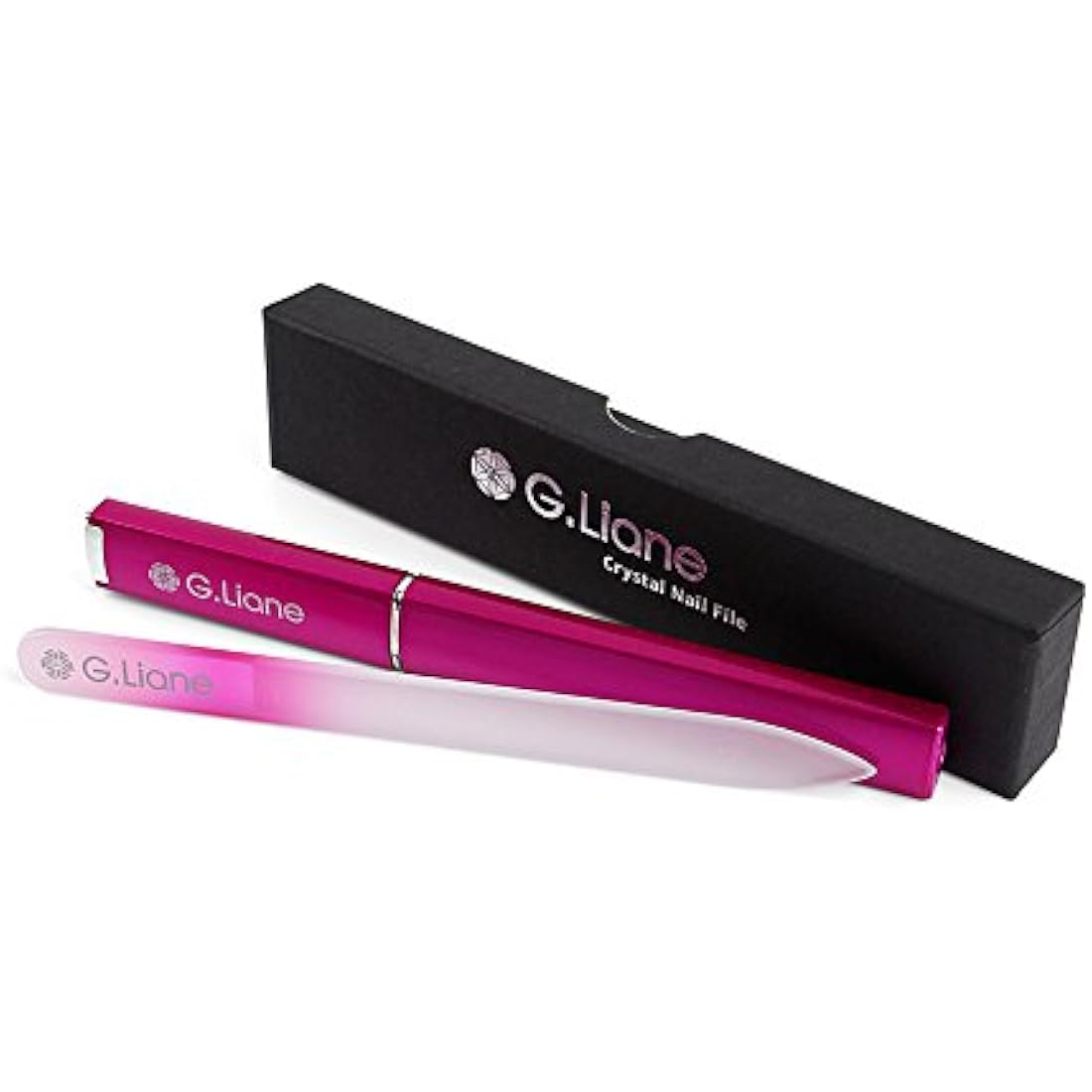 G.Liane Crystal Glass Nail File Professional Double Sided Etched Glass Nail Files with Case for Shaping The Natural Nails and Artificial Nail Manicure Pedicure Nail Care Gift Set (Rainbow Pink)