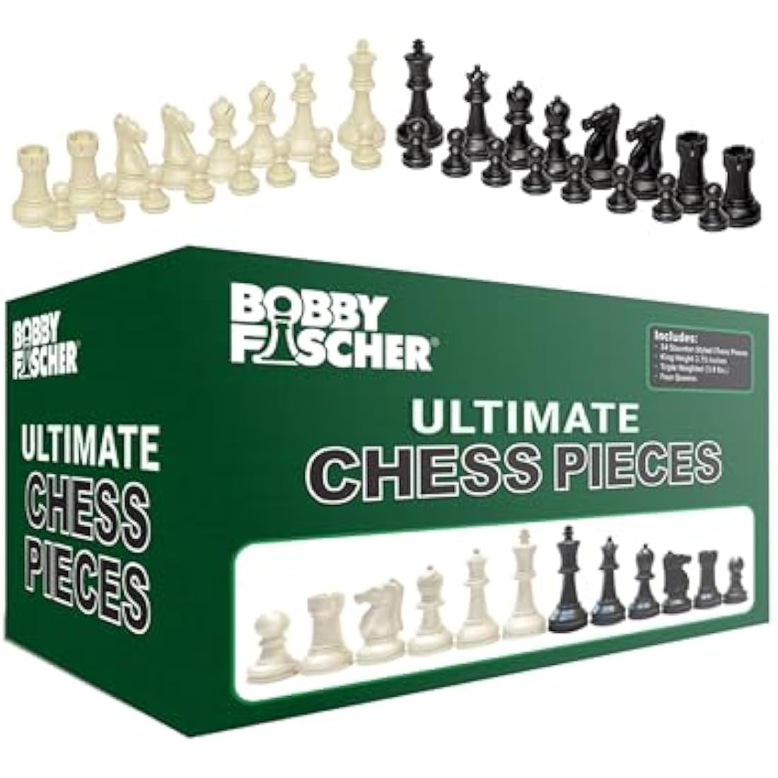 Staunton Chess Pieces - 32 Black & Ivory Chess Pieces With Felt Bottom, 9.5 cm King & 2 Extra Queens - Travel Chess Set for Indoor & Outdoor Chess - Triple Weighted Chess Pieces by WE Games