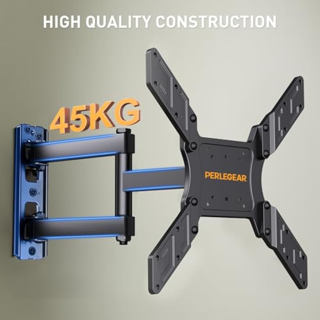 Perlegear TV Wall Bracket for 26-60 Inch Flat & Curved TVs up to 45kg, Swivels Tilts Extends TV Wall Mount, VESA 75x75mm up to 400x400mm, PGMFK6