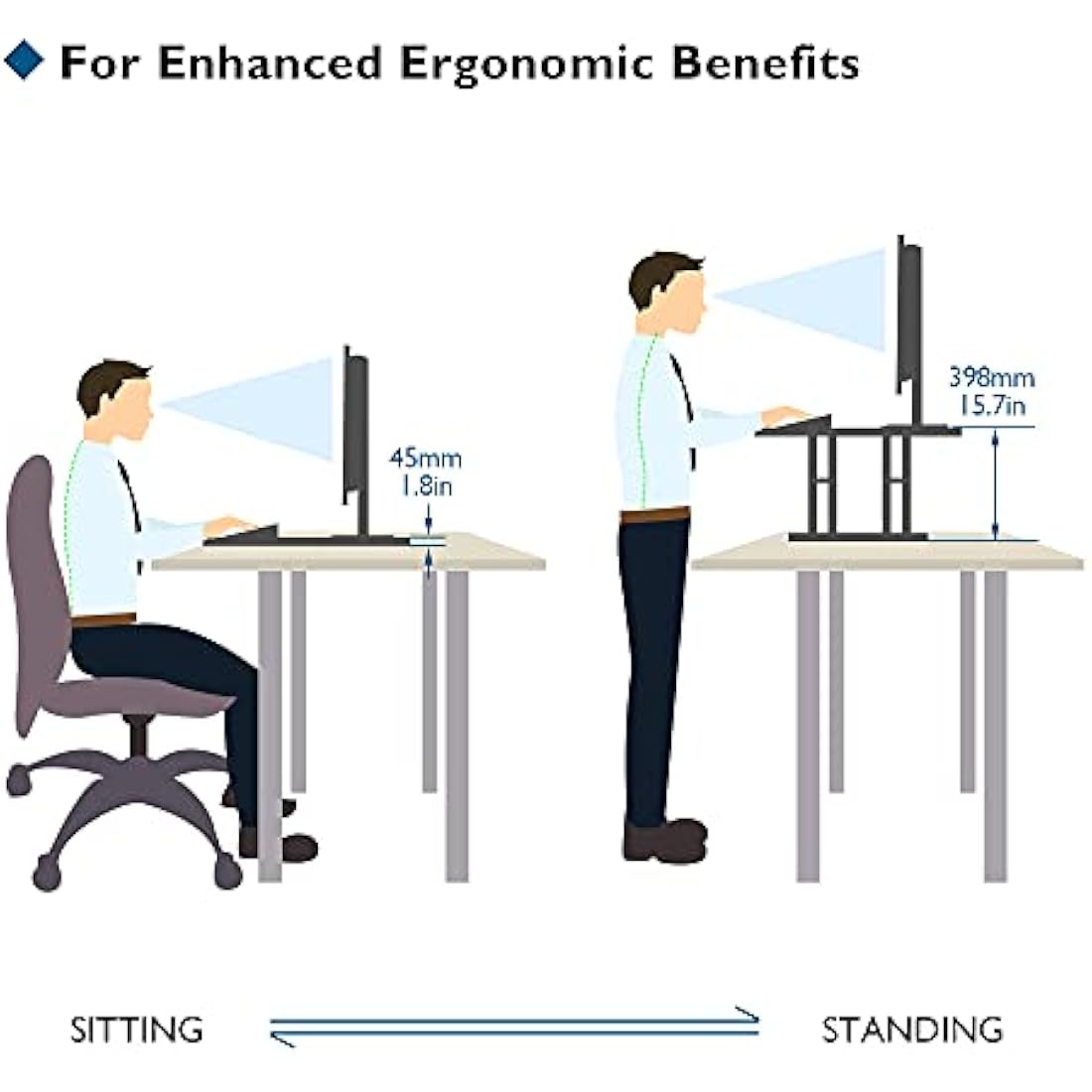 BONTEC Standing Desk Converter 67x47cm, Height Adjustable Sit Stand desk Converter Workstation, X-Frame Desk Riser for Laptop, Monitor, Keyboard Home Office, Ultra-Slim Desk Raiser up to 8kg
