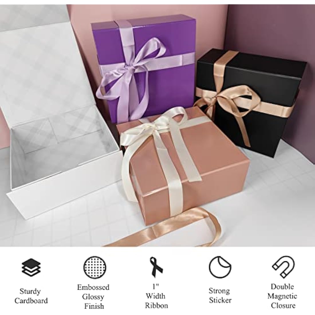 Tekhoho White Gift Box 22x22x10cm, Premium Present Box with Magnetic Lid and Ribbon for Holidays Wedding Birthday Gift Packaging, Plaid Lining