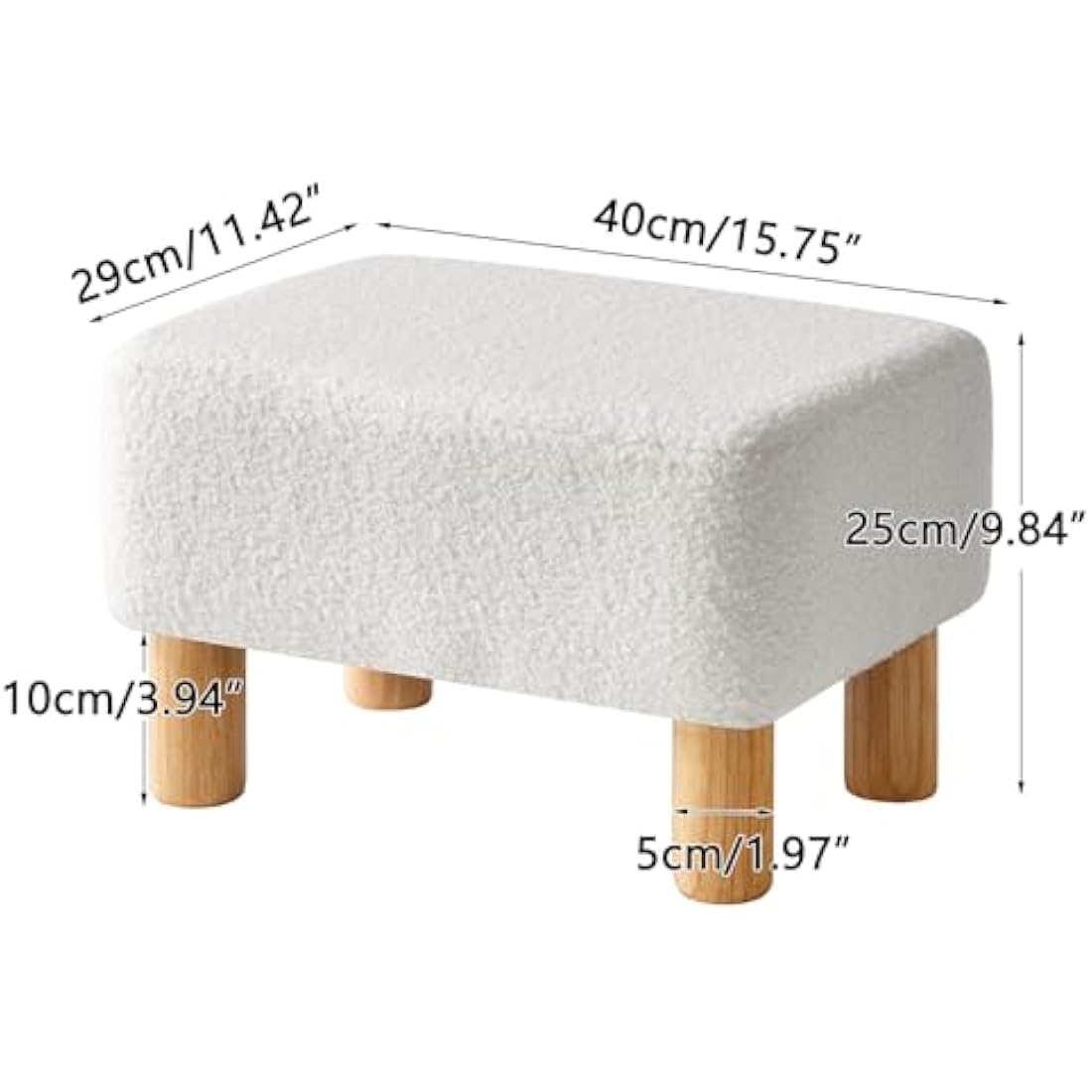 YMYNY Footstool, Rectangle Pouf Ottoman with Stable Wooden Legs, for Couch, Desk, Modern Teddy fleece Material Soft Padded Seat, Change Shoes Stool for Living Room, Bedroom, 40×29×25CM White HBD030W