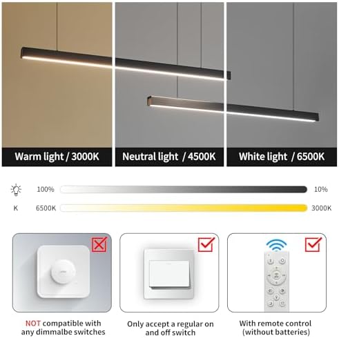 Mikeru 200cm Long Pendant Light, Put Together Kitchen Pendant Lights Over Island Dimmable Pool Table Lights 10% to 100% Dining Table Chandelier with Memory Function for Living Room, Conference Room