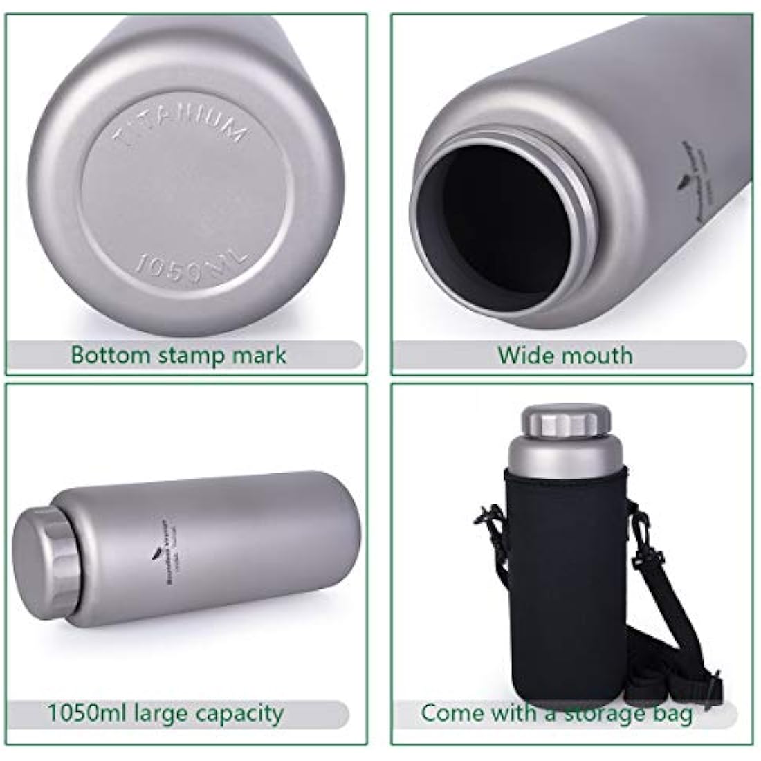 Boundless Voyage Titanium 600ml Cup & 1050ml Water Bottle Set Lightweight Portable Tea Coffee Wine Dinnerware for Backpacking Hiking Camping