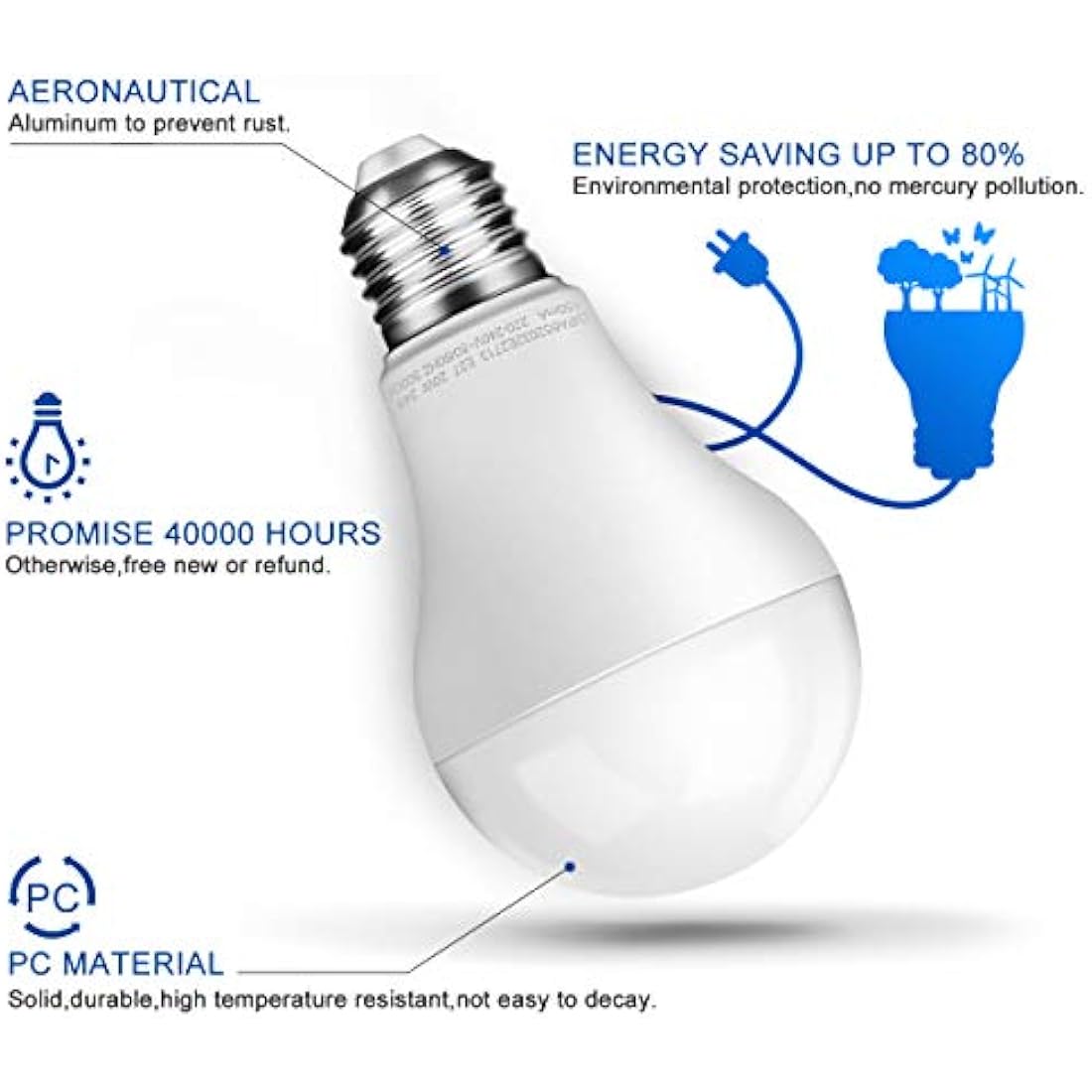 Awenia LED Light Bulb E27 Cool White A65 Edison Screw,20W 2452 lumens 6500K=150W Incandescent Bulb Golf Ball, Pack of 4