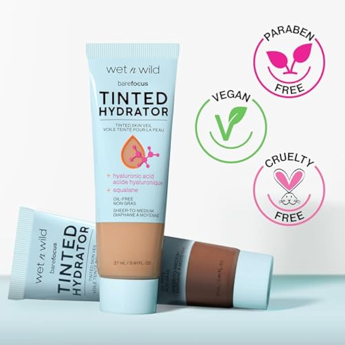 Wet n Wild, Bare Focus Tinted Hydrator, Tinted Moisturiser with Hyaluronic Acid, Lightweight Formula with Semi-Matte Finish for Oily Skin, Sheer to Medium Coverage, Fair