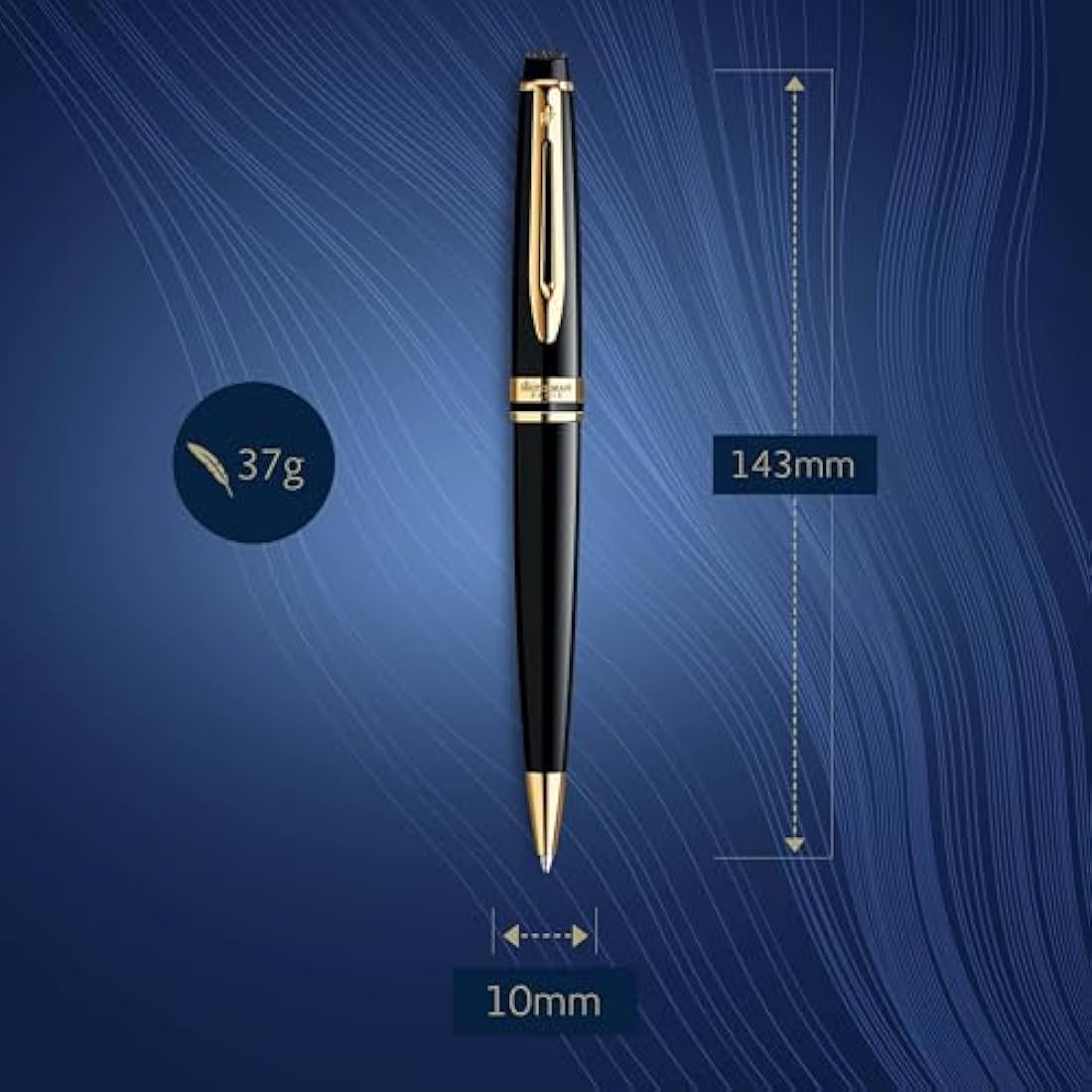 Waterman Expert Ballpoint Pen | Gloss Black with 23k Gold Trim | Medium Tip | Blue Ink | Gift Box