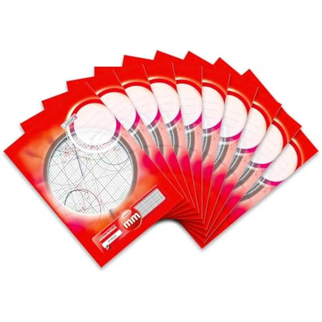 Landre 100050433 mm Pad A3 Pack of 10 80 g/m² Millimetre Paper 20 Sheets Glued Top Line Colour Red Grid Paper Geometry