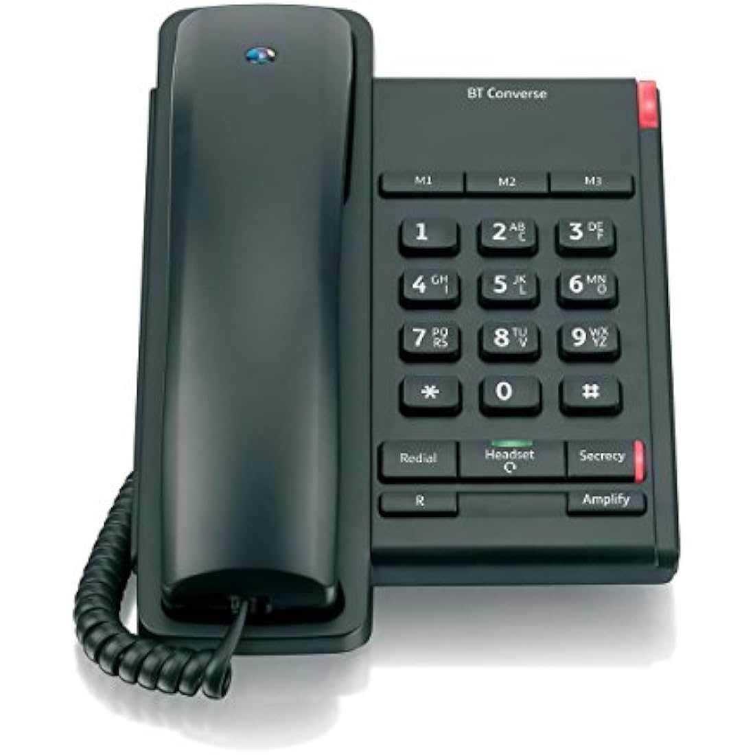 BT Converse 2100 Corded Landline House Phone, Home Phone, 3 Quick Dial Buttons, Headset Socket, Black