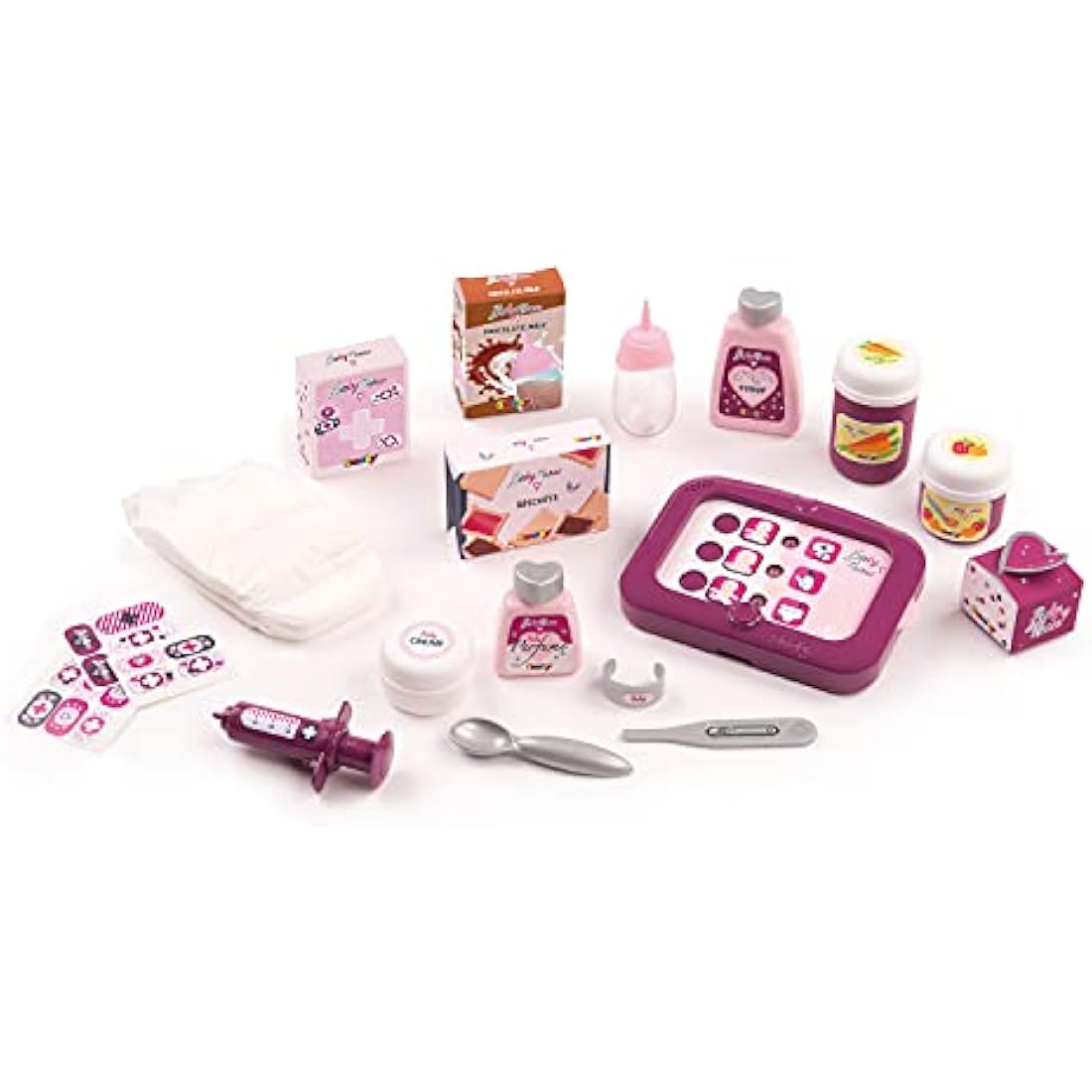 Smoby - Baby Nurse - Electronic Nursery - for Dolls and Dolls - 24 Accessories + 1 Doll Pee Function - 220347, Pink