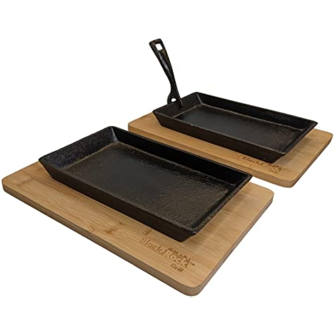 Black Rock Grill Cast Iron Skillet, Sizzler Plate, Fajita Skillet + Wooden Board 2 Set