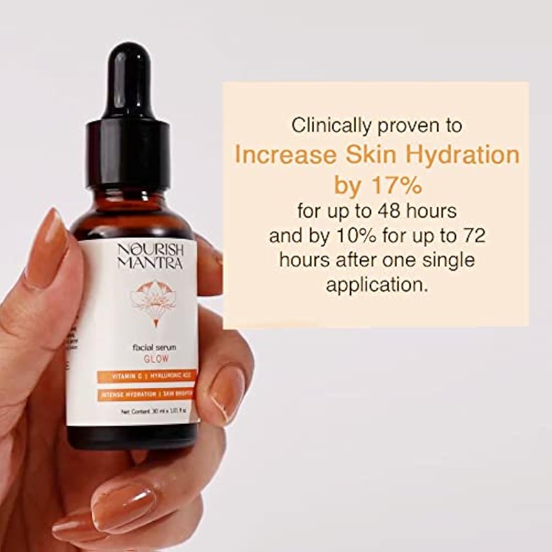Nourish Mantra Glow Facial Serum, Vitamin C and Hyaluronic Acid, Skin Brightening, 30ml