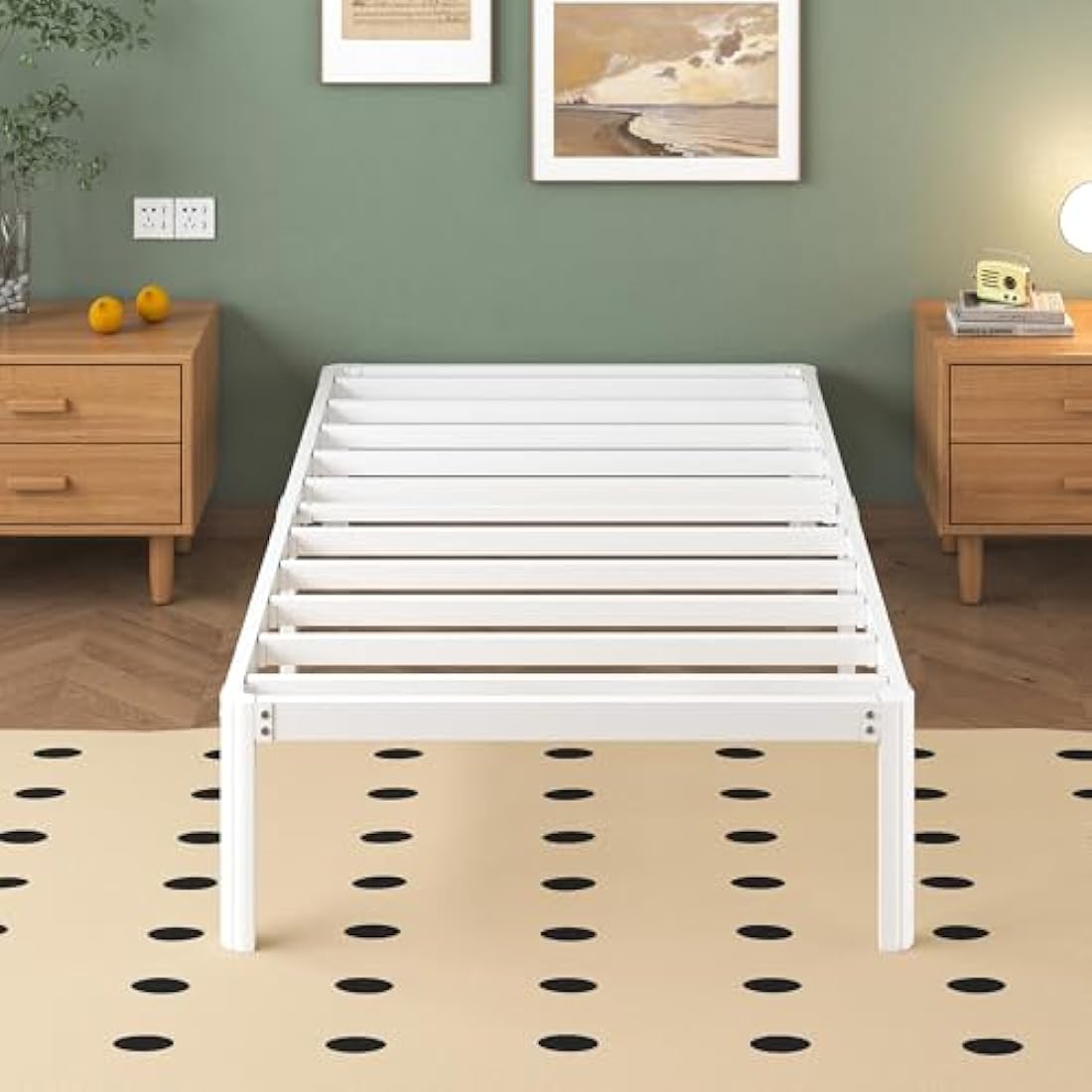 Lutown Teen 3ft Single Bed Frame with Rounded Corner Legs, Heavy Duty White Metal Bed Frame with Steel Slats Support, 30 cm High, Noise Free, Easy Assembly