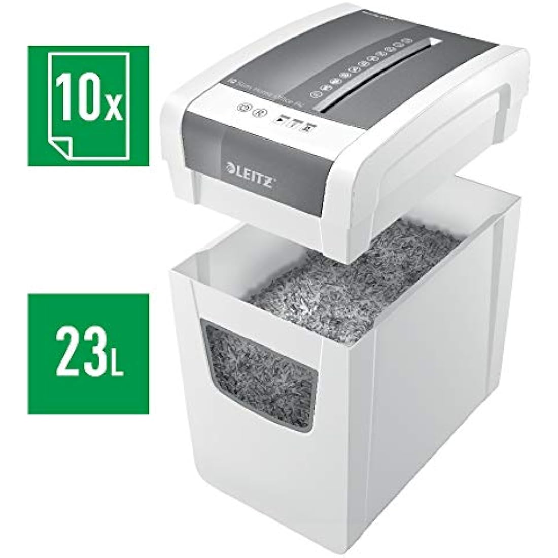 Leitz IQ Slim Home Office Cross Cut Paper Shredder, Shreds 11-10 Sheets (70-80 gsm), 23L Bin, White, 80011000