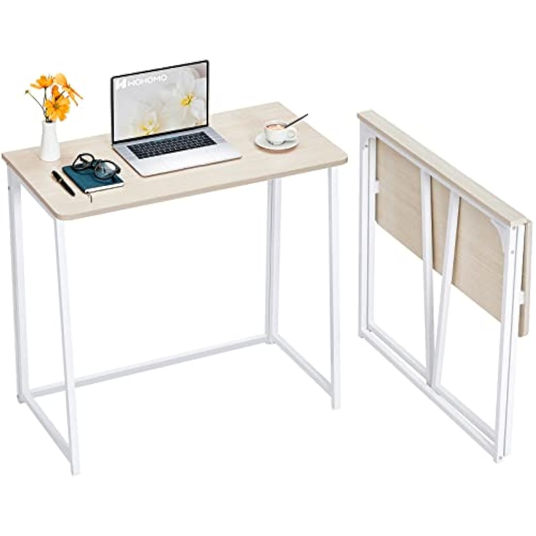 WOHOMO Folding Desk,Small Foldable Desk 80cm for Small Spaces,Space Saving Computer Table Writing Workstation for Home Office,Easy Assembly,Oak