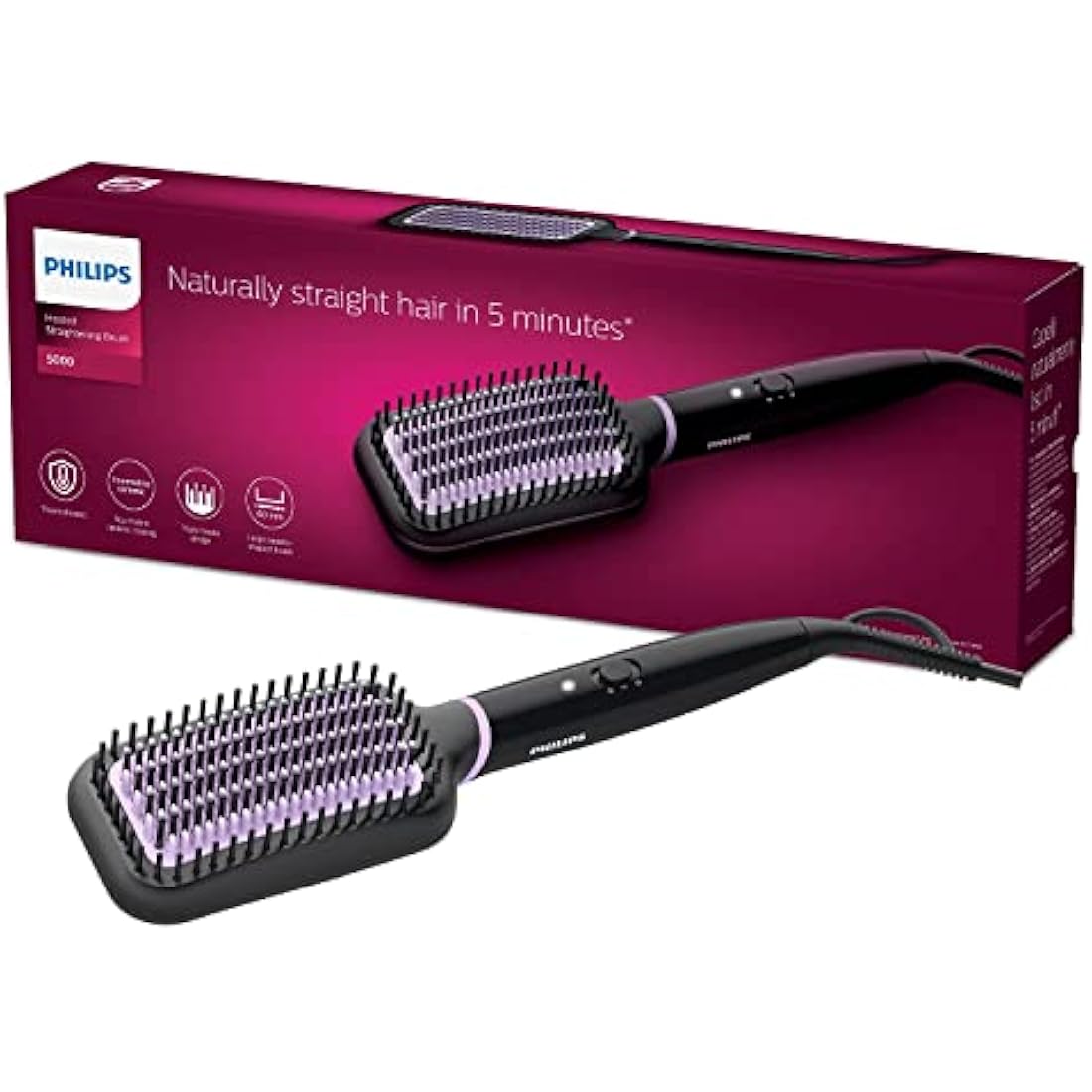 Philips StyleCare Essential straightening brush - including tourmaline ceramic coating for shiny, straight hair (model BHH880/00)/cable length 1.8 m